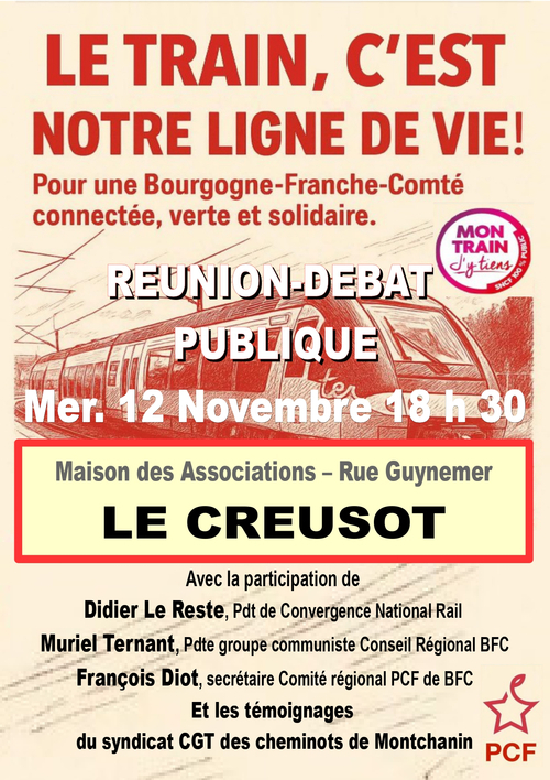 affiche débat public "Le train notre ligne de vie" au Creusout le 12 novembre 2025